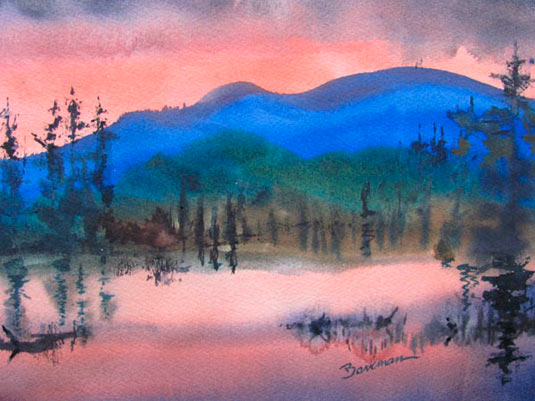 Pat Barkman, "Evening Comes to Mt. Washington, NH", watercolor Painting