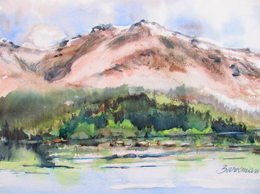 Pat Barkman, "Morning on Franconia Ridge from Green Leaf Hut", watercolor painting